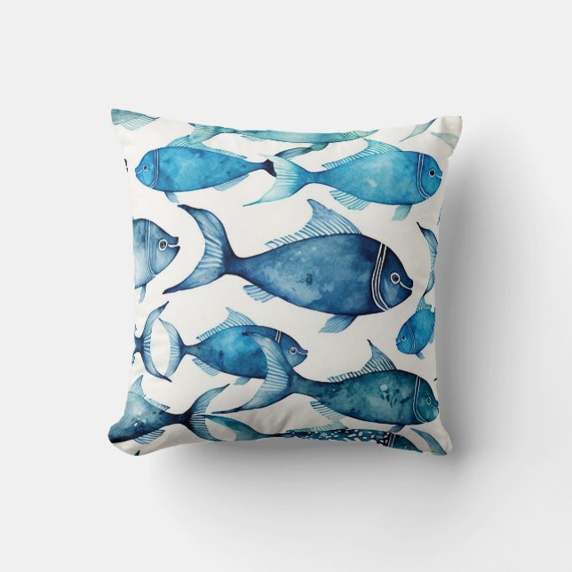 Coussin Cuisine de poisson bleu | La plage côtière Beach H (Recto)