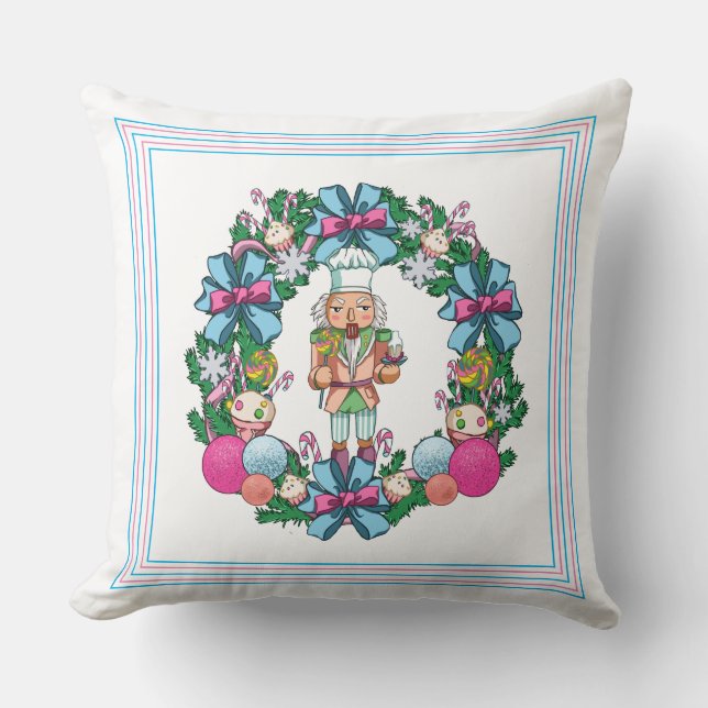 Coussin Cuisine Rose Et Bleu Casse-Noisette De Noël (Recto)