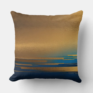 Coussin Cuivre bouté, or et bleu abstrait