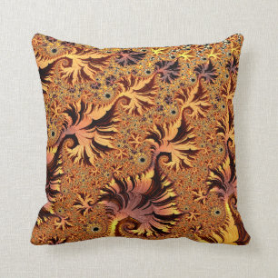 Coussin Cuivre et or Automne Coloré Feuille Fractal Art