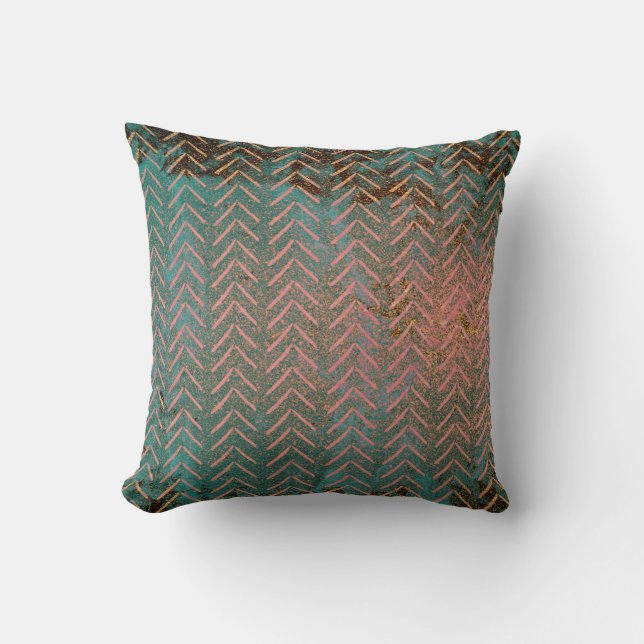 Coussin Cuivre rustique et Teal Chevron de marbre (Recto)