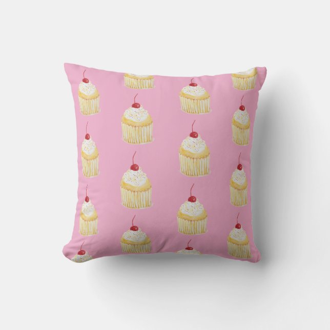 Coussin Cupcake Arc-en-ciel arrosées Lancer l'oreiller (Recto)