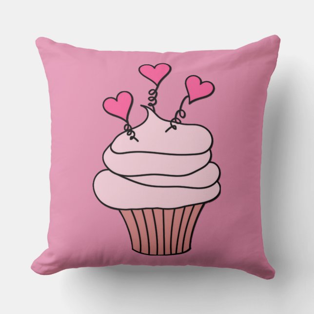 Coussin Cupcake Coeur rose et blanc à double face (Recto)