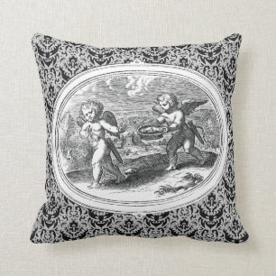 Coussin Cupides dans un paysage Antique Engraving