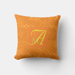Coussin Curcuma Orange Quatrefeuille MONOGRAMME Or Mariage