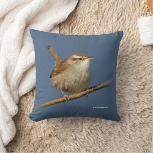 Coussin Curious Bewick's Wren Songbird sur Branche
