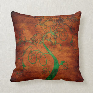 Coussin Curling Green Vines sur Russe Brown