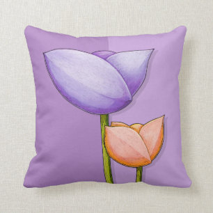 Coussin Cushion orange violet à fleurs simples