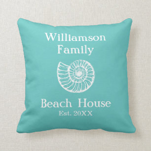 Coussin Custom Family Beach House Shell Turquoise