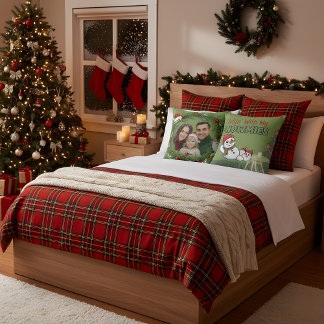 Coussin Custom Family Photo Christmas Pillow | Snowman Bac