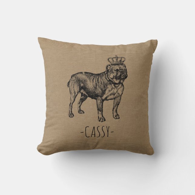Coussin Custom French bulldog carlin nom chien burlap (Recto)