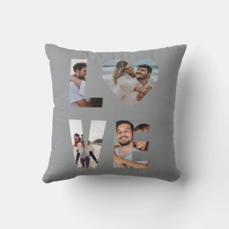 Coussin Custom LOVE Photo Collage Grey