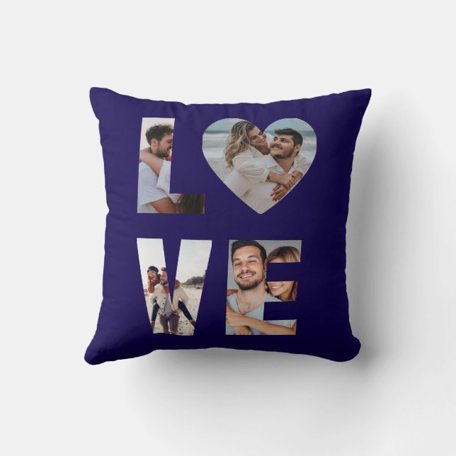 Coussin Custom LOVE Photo Collage Navy Blue (Verso)