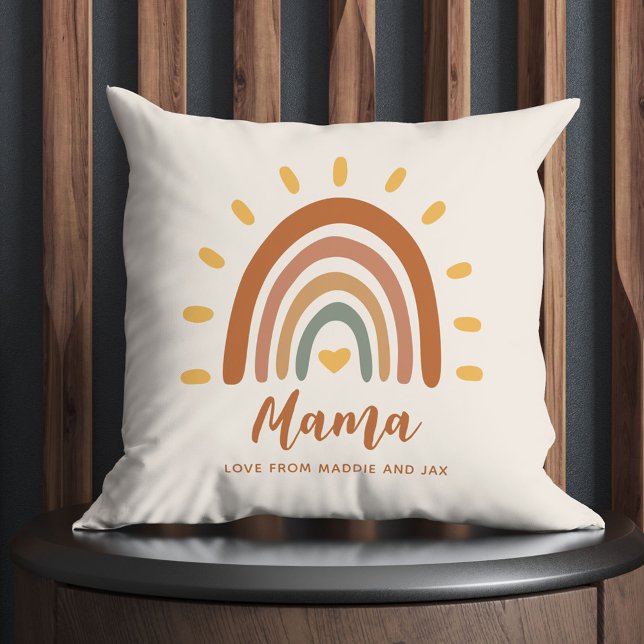 Coussin Custom Mama Boho Moderne Design Rainbow Sun (Créateur téléchargé)