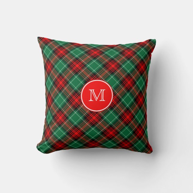 Coussin Custom Momogram Red and Green Holiday Plaid (Recto)