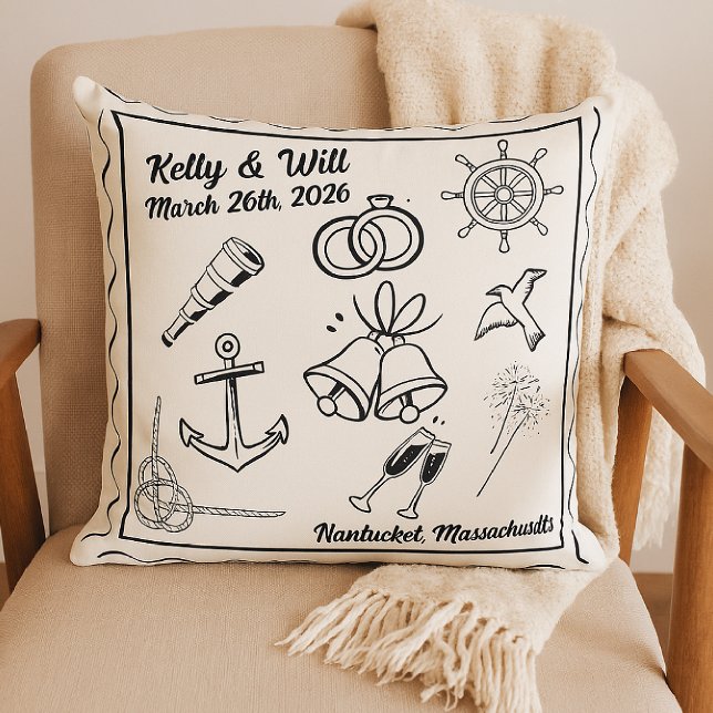Coussin Custom Nautical Beach Wedding – Personalized (Créateur téléchargé)