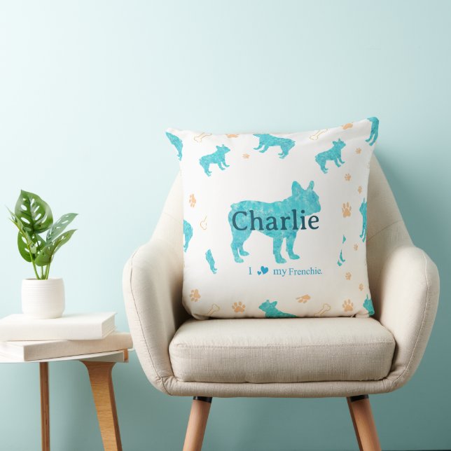 Coussin Custom Pastel blue french bulldog throw pillow (Chaise)