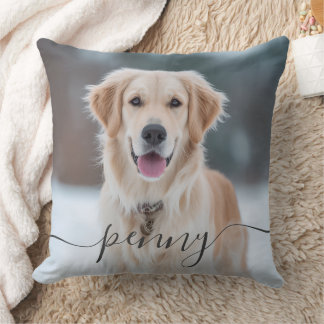 Coussin Custom Pet Name Photo Elegant Script Dog