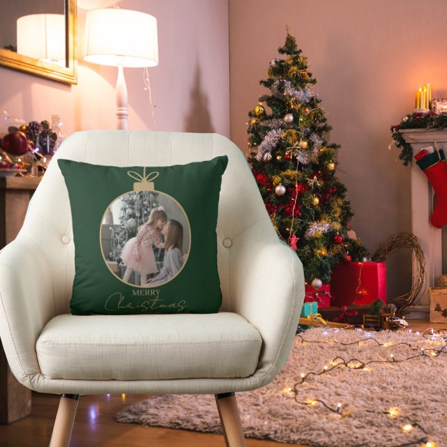 Coussin custom photo collage Merry Christmas bauble (Créateur téléchargé)