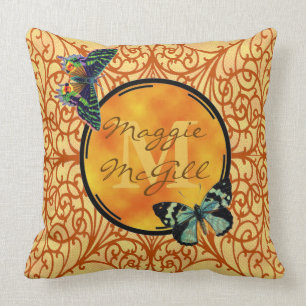 Coussin Customisez ces assez jaune, en filigrane et le