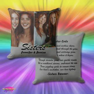Coussin Customizable Sisters Photo and Poem Throw Pillow