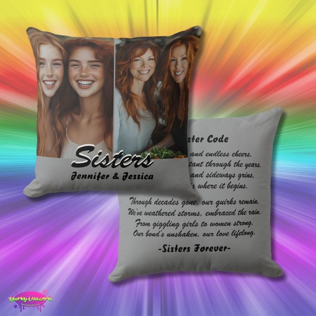 Coussin Customizable Sisters Photo and Poem Throw Pillow (Créateur téléchargé)