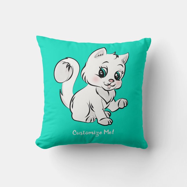 Coussin Cute & adorable Bébé Kitten Blanc Personnalisé (Recto)