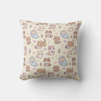 Coussin Cute Aesthetic Kitten Pattern Throw Pillow - Cozy 