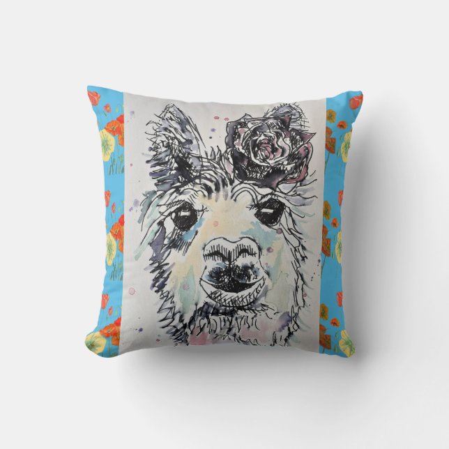 Coussin Cute Alpacca Lllama Aquarelle Art Baby Cushion (Recto)