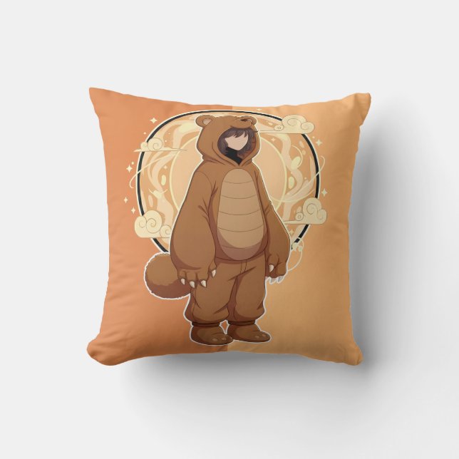 Coussin Cute Anime Boy in Bear (Recto)