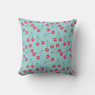 Coussin Cute Aqua Motif Cerises Bleues Et Rouges
