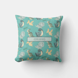 Coussin Cute Aquarelle Lumière Dinosaure Turquoise Motif