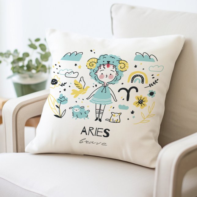 Coussin Cute Aries Zodiac Coussin, Astrologie (Créateur téléchargé)