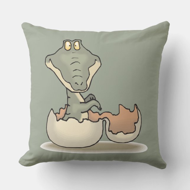 Coussin Cute Baby Alligator Cartoon Hatching from Eggshell (Recto)