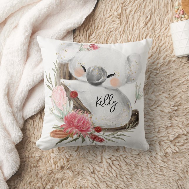 Coussin Cute Baby Koala Gold Speckle Nom personnalisé (Couverture)