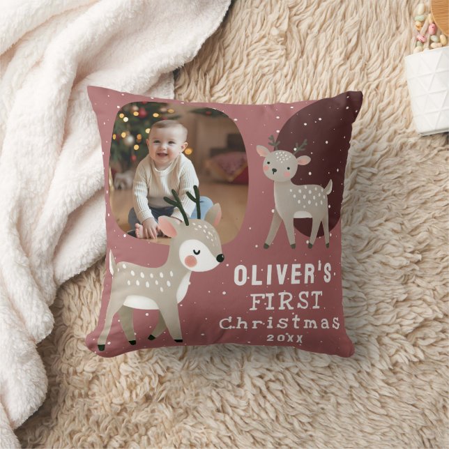 Coussin Cute Baby's 1st Christmas Photo Reindeer (Couverture)