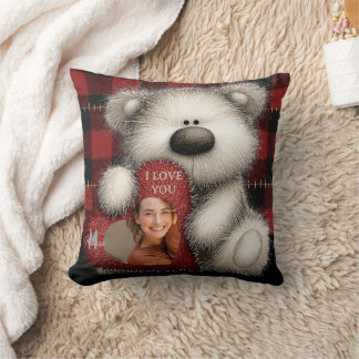 Coussin Cute Bear I Love You Custom Monogram Photo