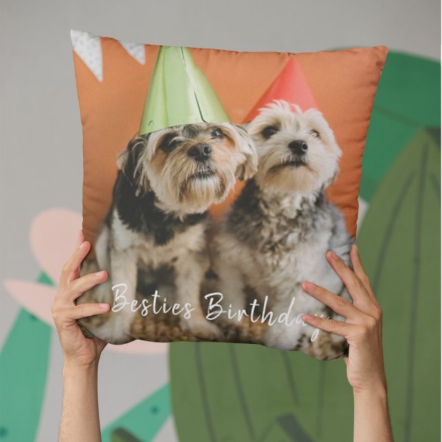Coussin Cute Besties Photo Amoureux des chiens Anniversair (Créateur téléchargé)