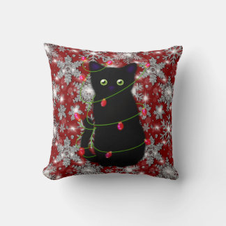 Coussin Cute black cat Meowy Christmas sparkling snowflake