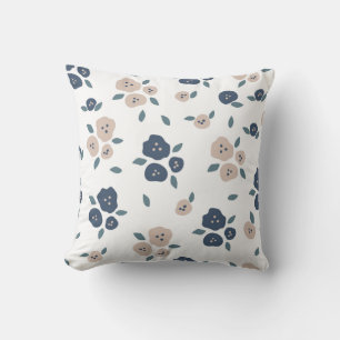 Coussin Cute Bleu Tan Floral Moderne Agritourisme Joli