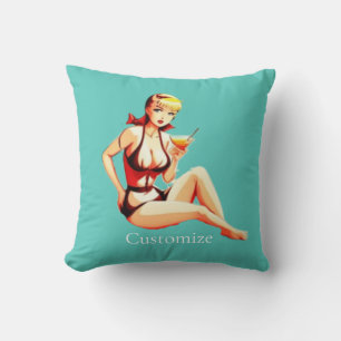 Coussin Cute Blonde Martini Bikini Girl Thunder_Cove