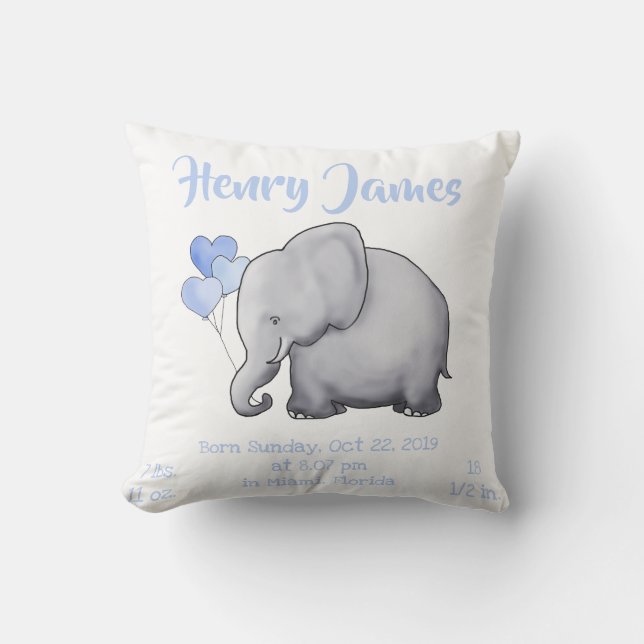 Coussin Cute Blue Baby Boy Naissance Statistiques Nourritu (Recto)