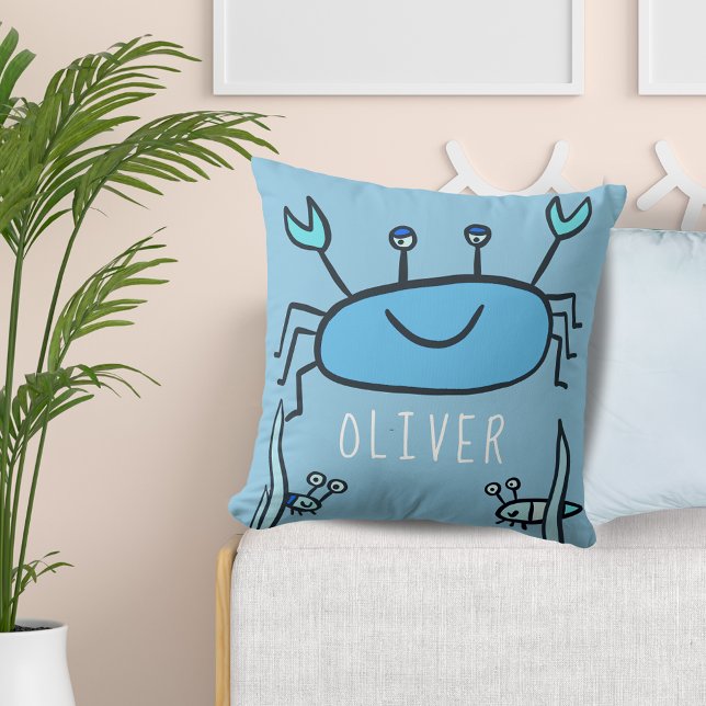 Coussin Cute Blue Crab Sea Animal Nom du garçon (Créateur téléchargé)