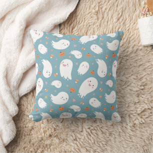 Coussin Cute Blue Ghost et Citrouille