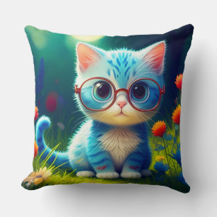 Coussin Cute Blue Kitten Portant des lunettes-276548