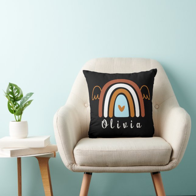 Coussin Cute Boho arc-en-ciel avec nom personnalisé (Chaise)