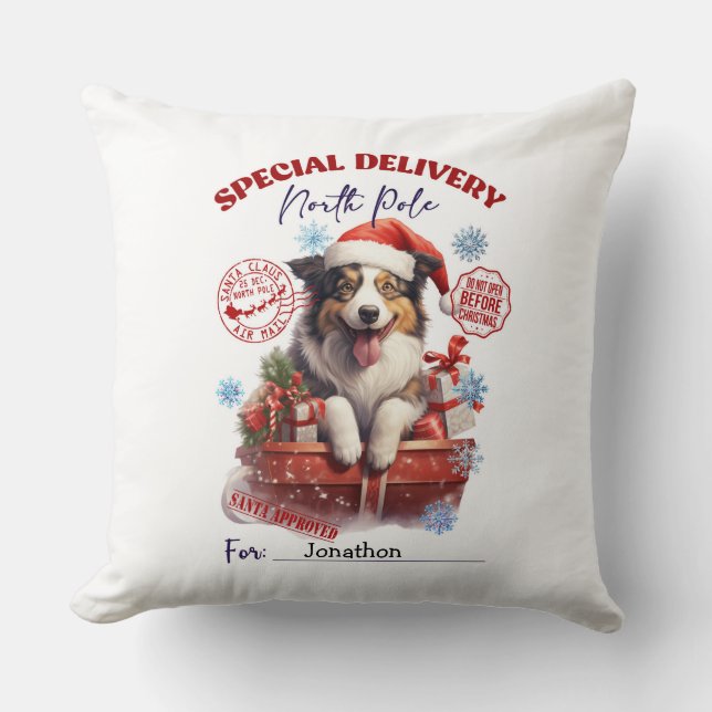 Coussin Cute Border Collie Christmas Throw Pillow (Recto)