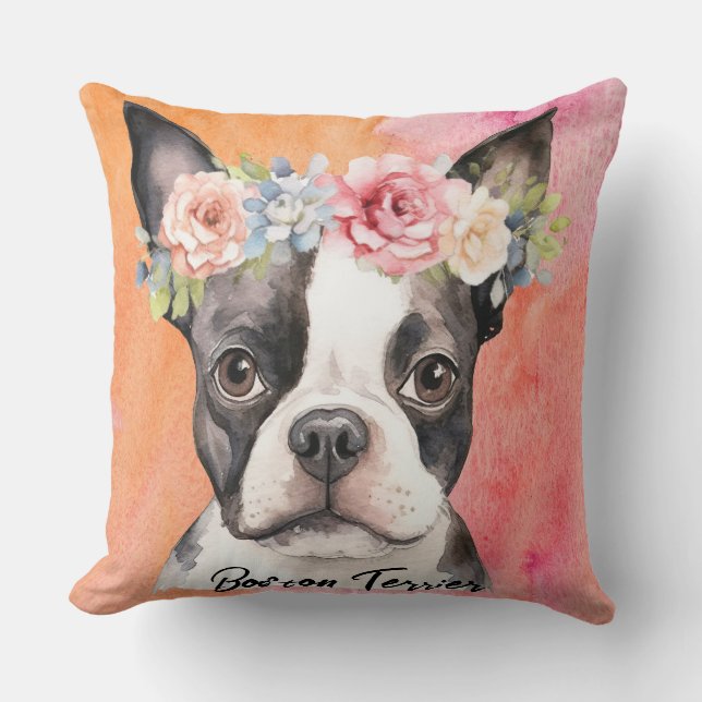 Coussin Cute Boston Terrier Dog (Recto)