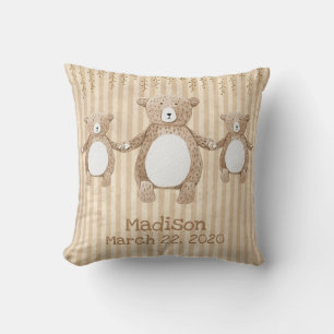 Coussin Cute Brown Bear Stripe Nom Rustique