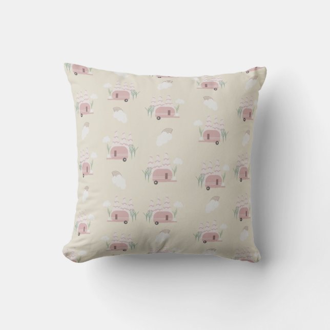 Coussin Cute Camper Rose Motif Terme (Recto)